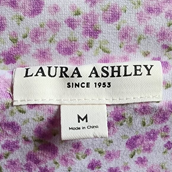 Laura Ashley Purple Floral Button Down Pajama Shirt Size Medium - Picture 9 of 16
